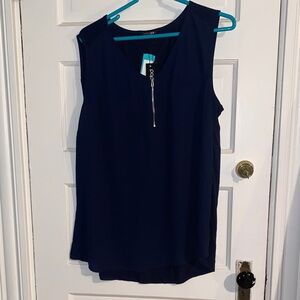 Papermoon Navy Sleeveless Blouse with Front Zipper